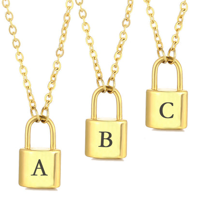 Stainless Steel Gold 26 English Letter Lock Necklace