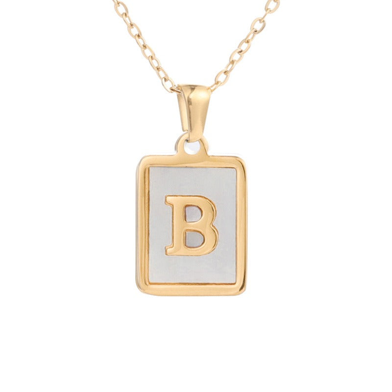 Stainless Steel Square Letter Necklace Female Gold Shell