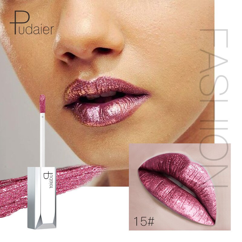 Pudaier Metallic Glitter Shine Full Color Lipstick Makeup Long-lasting Liquid