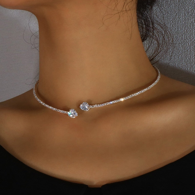 Rhinestone Heart Collar Choker Necklace