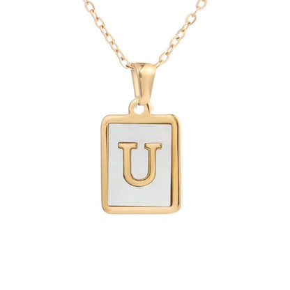 Stainless Steel Square Letter Necklace Female Gold Shell