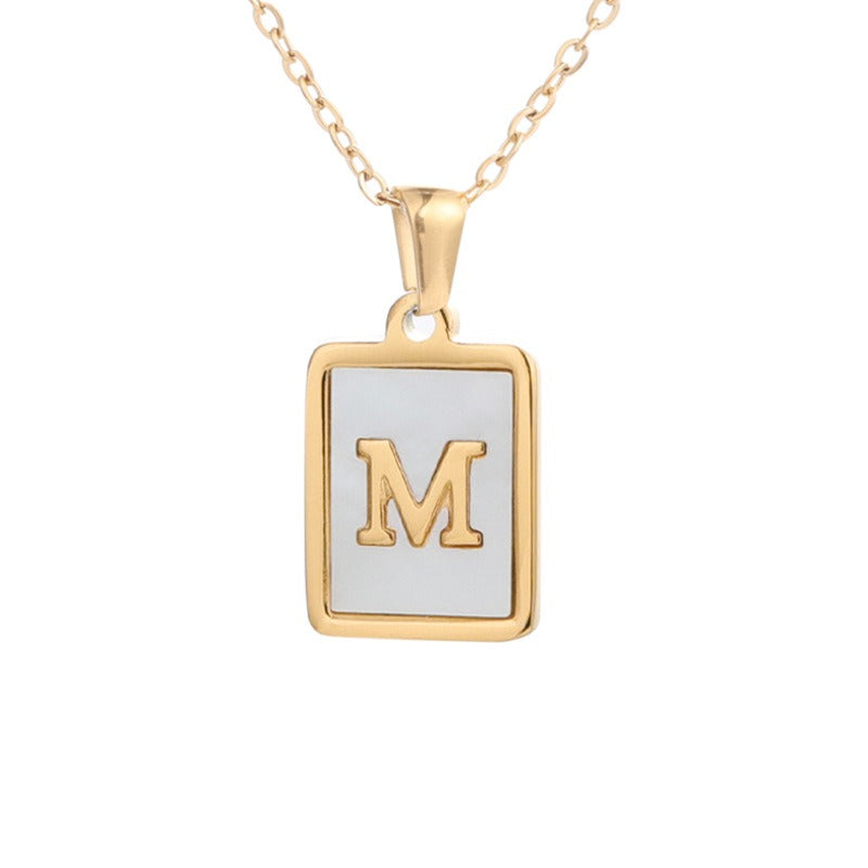 Stainless Steel Square Letter Necklace Female Gold Shell