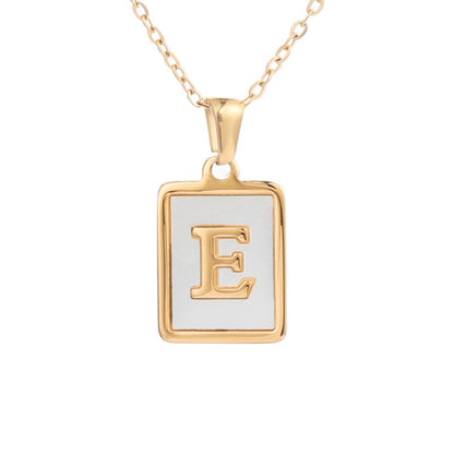 Stainless Steel Square Letter Necklace Female Gold Shell