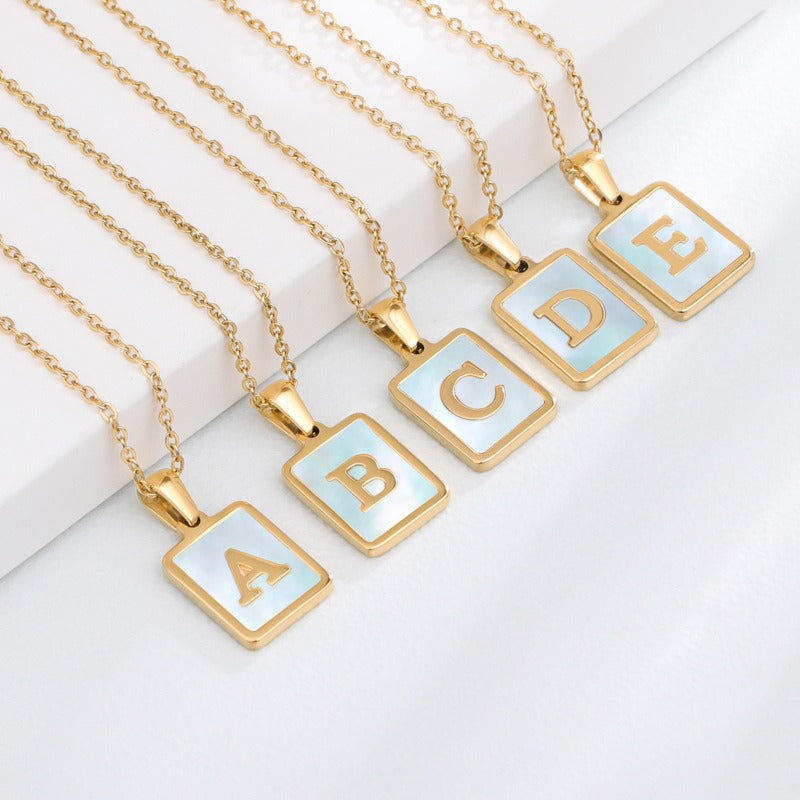 Stainless Steel Square Letter Necklace Female Gold Shell