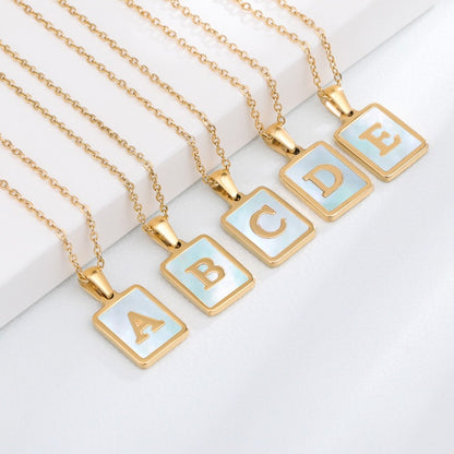 Stainless Steel Square Letter Necklace Female Gold Shell