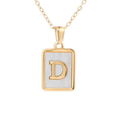 Stainless Steel Square Letter Necklace Female Gold Shell