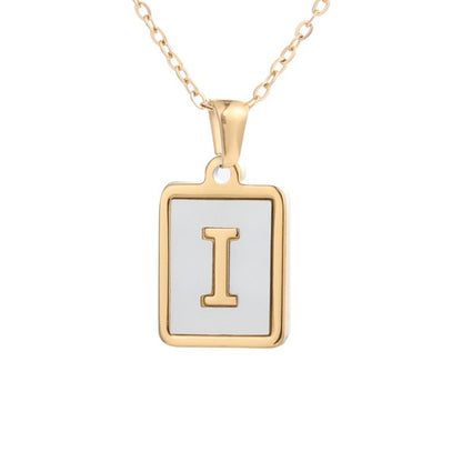 Stainless Steel Square Letter Necklace Female Gold Shell