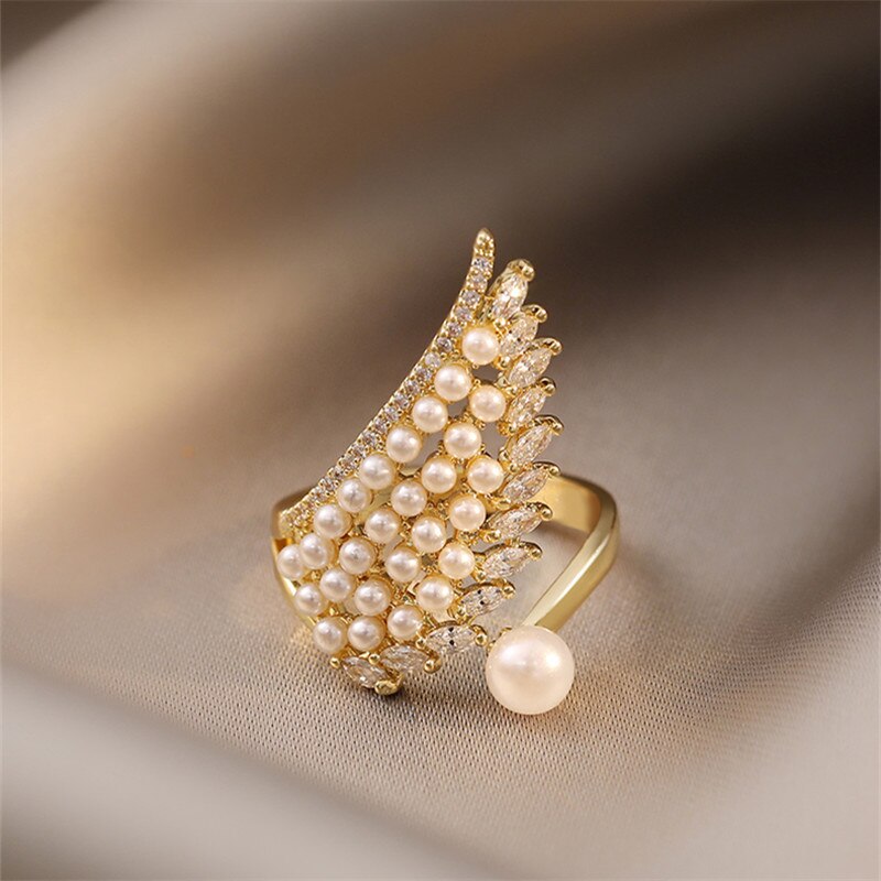 Pearl zircon adjustable ring