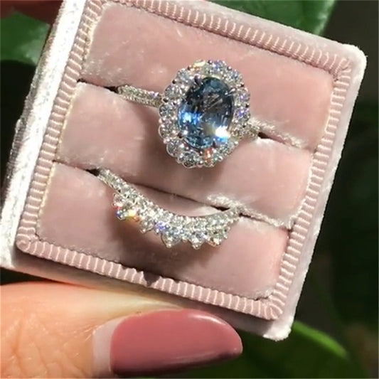 2pcs / set Vintage Oval Cut Natural Crystal Engagement Ring