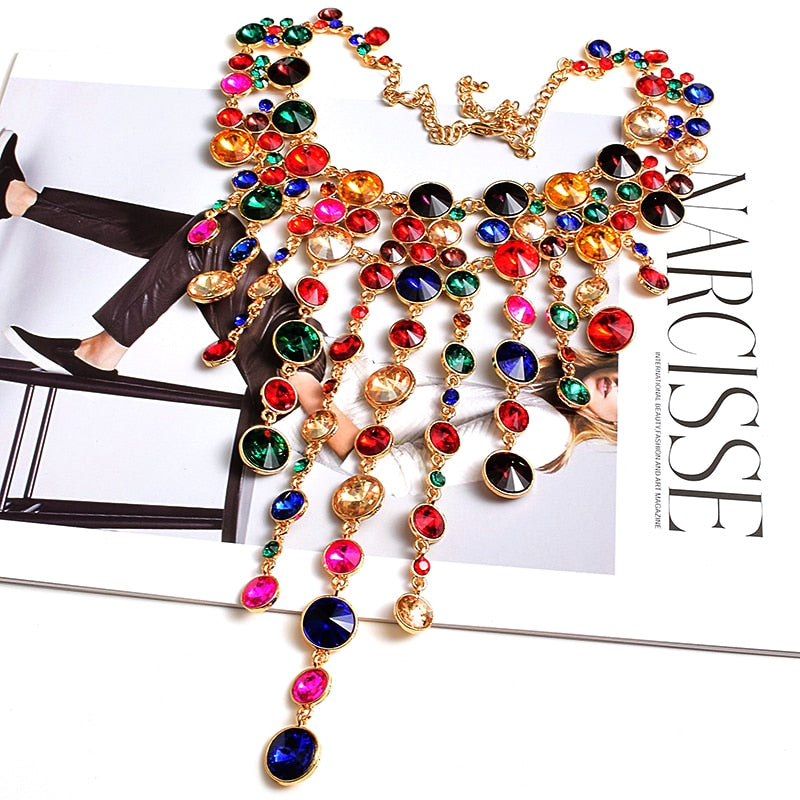 Rhinestones Necklace Accessories Colorful Crystals Necklace For Women