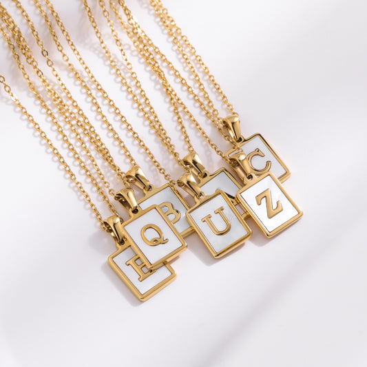 Stainless Steel Square Letter Necklace Female Gold Shell