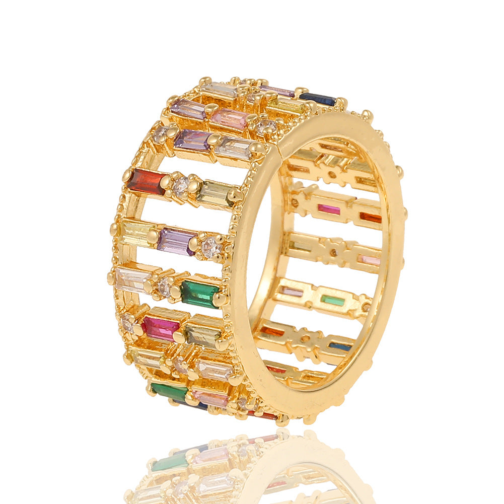 Coloful Rectangular Zircon Ring