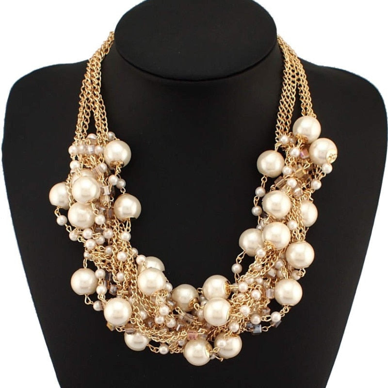 Maxi Necklaces Gold Color Chain Imitation pearls