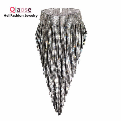 Shiny Full Rhinestone Long Chain Choker Collar Statement Necklace For Women