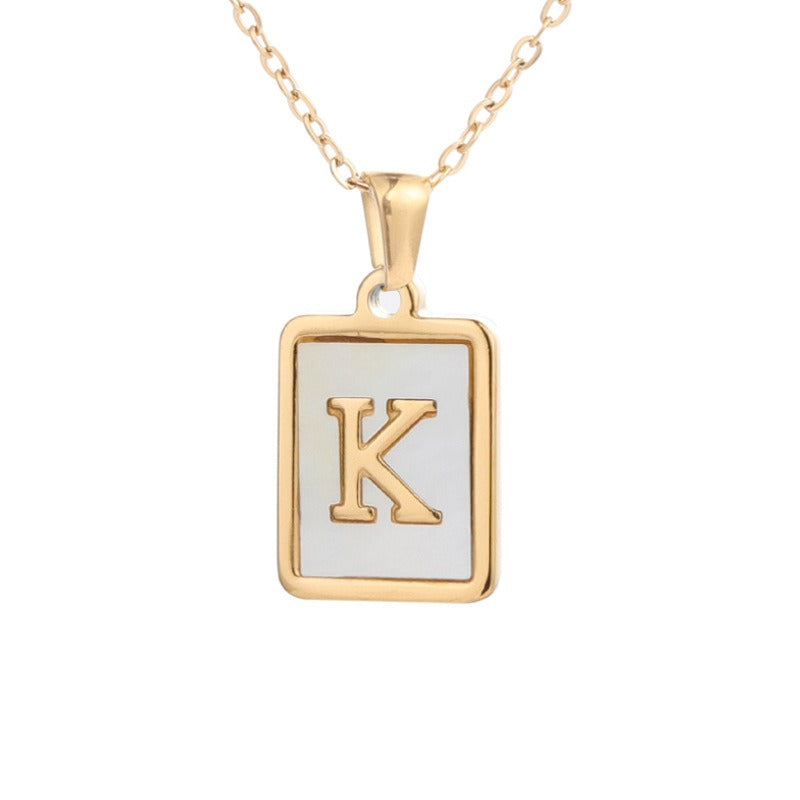 Stainless Steel Square Letter Necklace Female Gold Shell