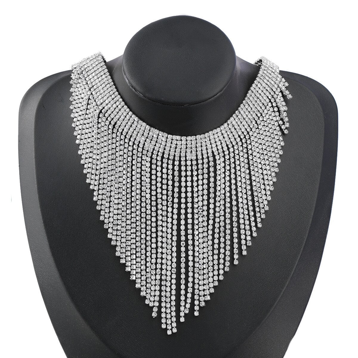 Shiny Full Rhinestone Long Chain Choker Collar Statement Necklace For Women