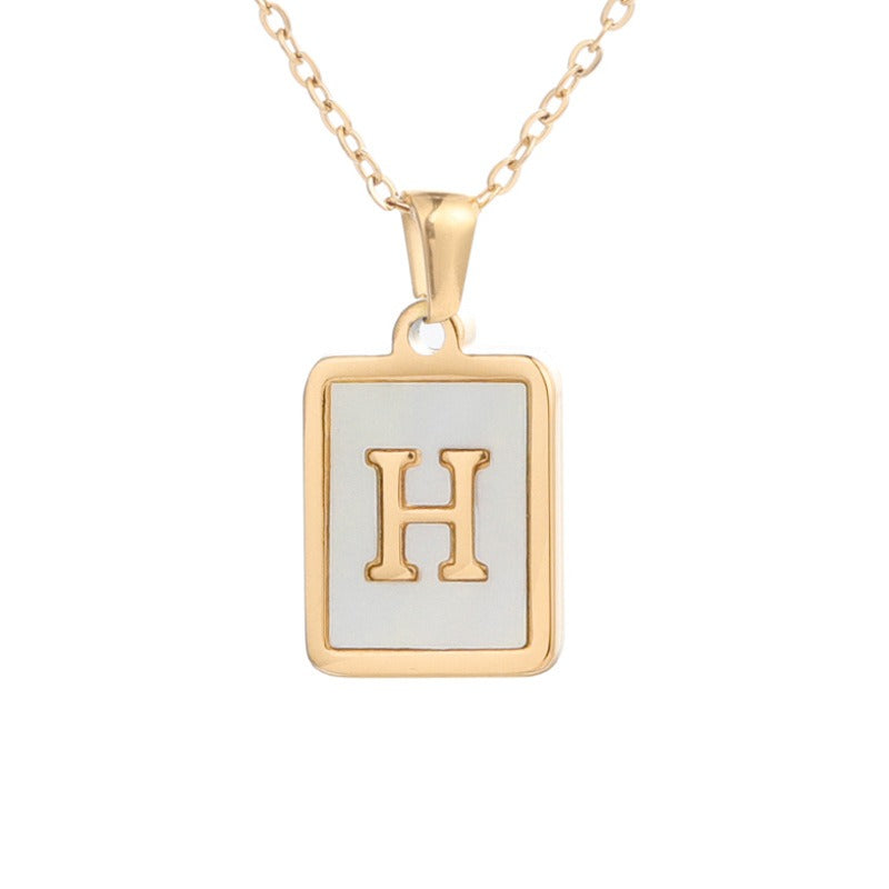 Stainless Steel Square Letter Necklace Female Gold Shell