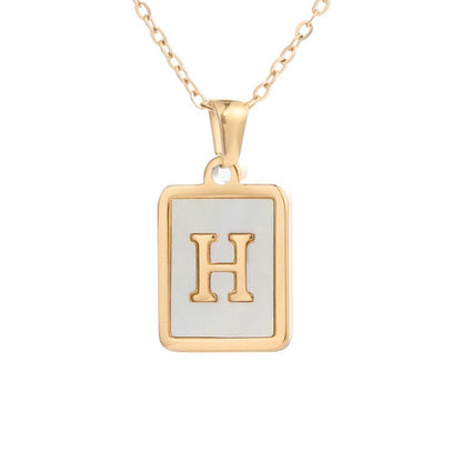 Stainless Steel Square Letter Necklace Female Gold Shell