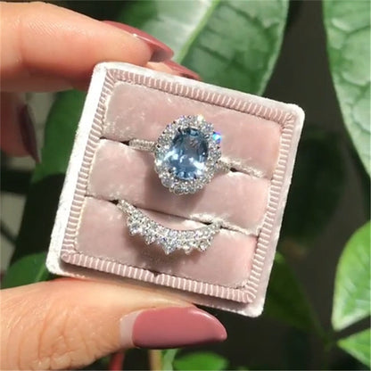 2pcs / set Vintage Oval Cut Natural Crystal Engagement Ring