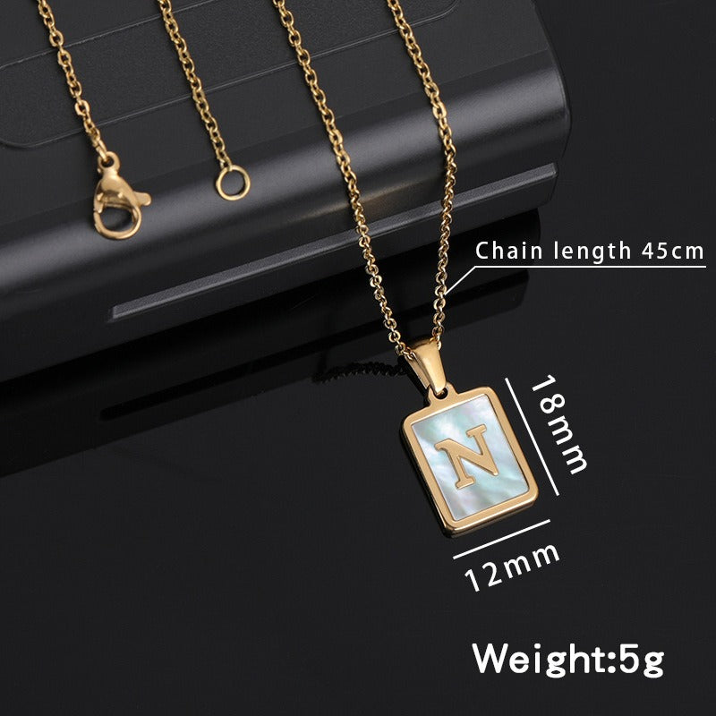 Stainless Steel Square Letter Necklace Female Gold Shell