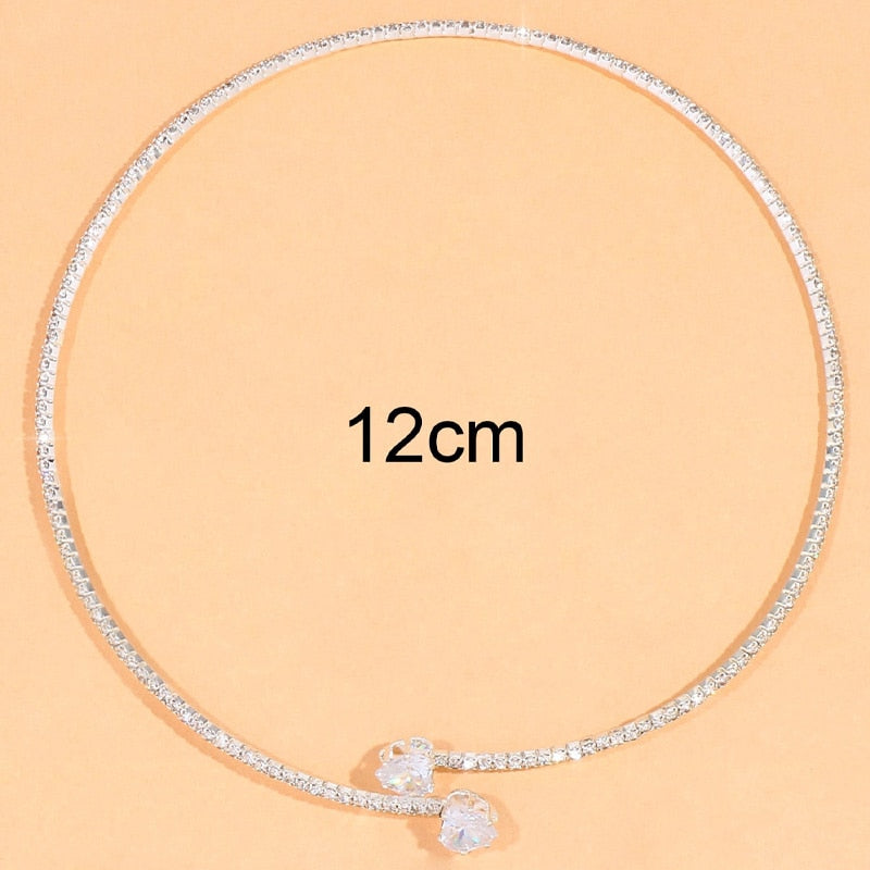 Rhinestone Heart Collar Choker Necklace