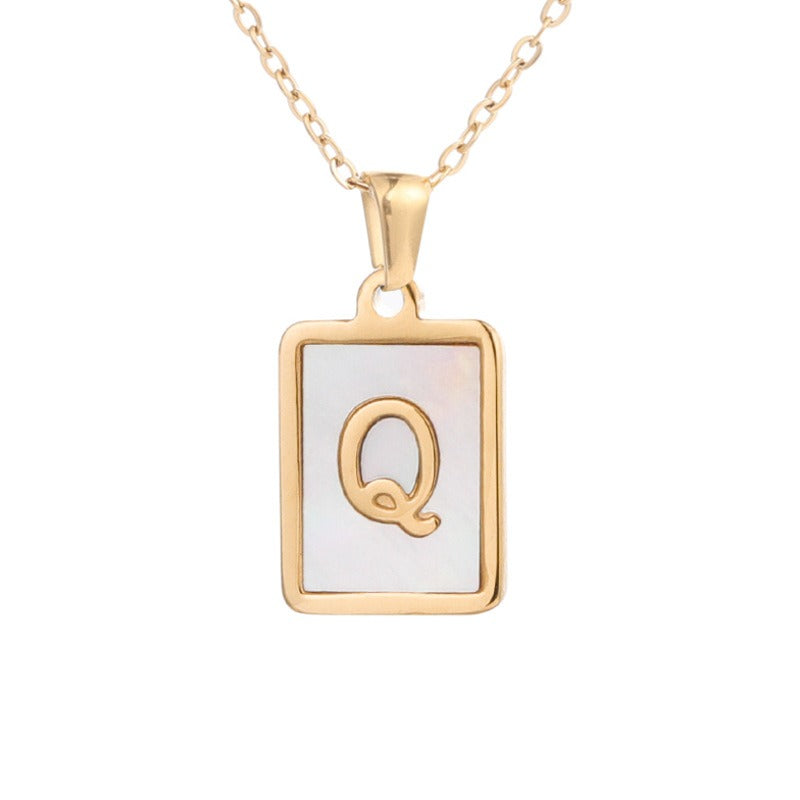 Stainless Steel Square Letter Necklace Female Gold Shell