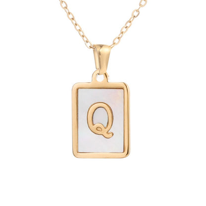 Stainless Steel Square Letter Necklace Female Gold Shell