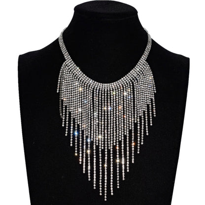 Shiny Full Rhinestone Long Chain Choker Collar Statement Necklace For Women