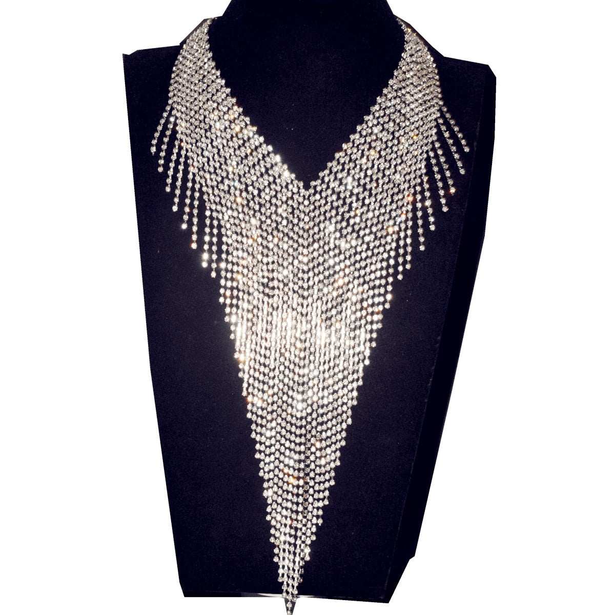 Shiny Full Rhinestone Long Chain Choker Collar Statement Necklace For Women