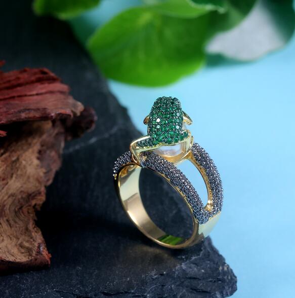 Frog Golden Toad Pearl Ring