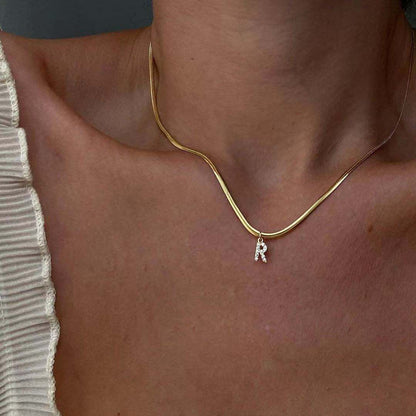 1.2 Round Snake Chain Clavicle Chain 26 English Zircon Letter Necklace