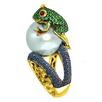 Frog Golden Toad Pearl Ring