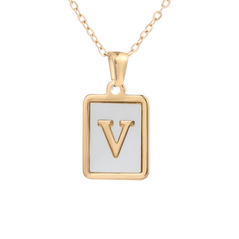 Stainless Steel Square Letter Necklace Female Gold Shell