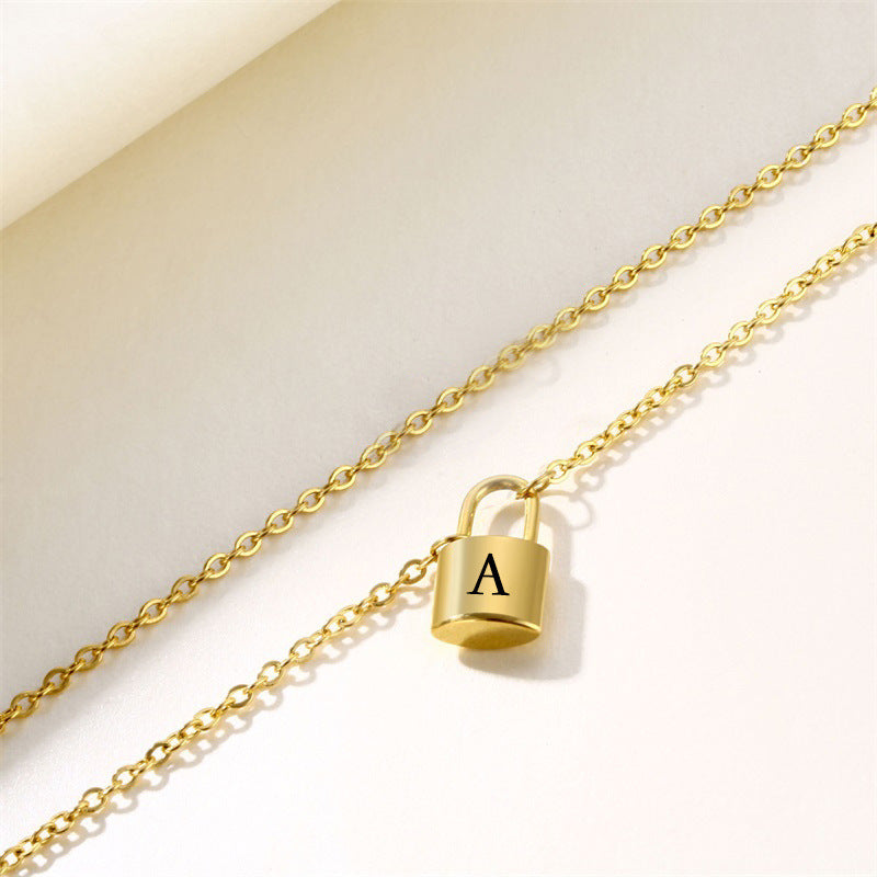 Stainless Steel Gold 26 English Letter Lock Necklace