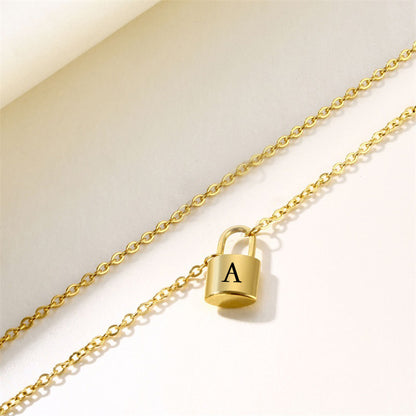 Stainless Steel Gold 26 English Letter Lock Necklace