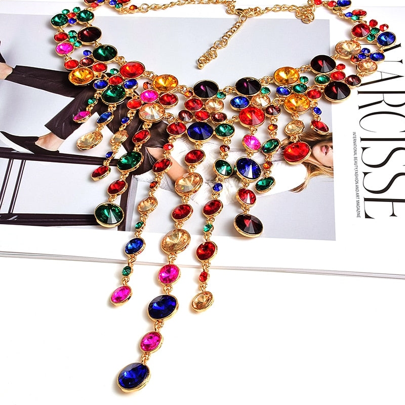 Rhinestones Necklace Accessories Colorful Crystals Necklace For Women