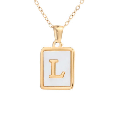 Stainless Steel Square Letter Necklace Female Gold Shell