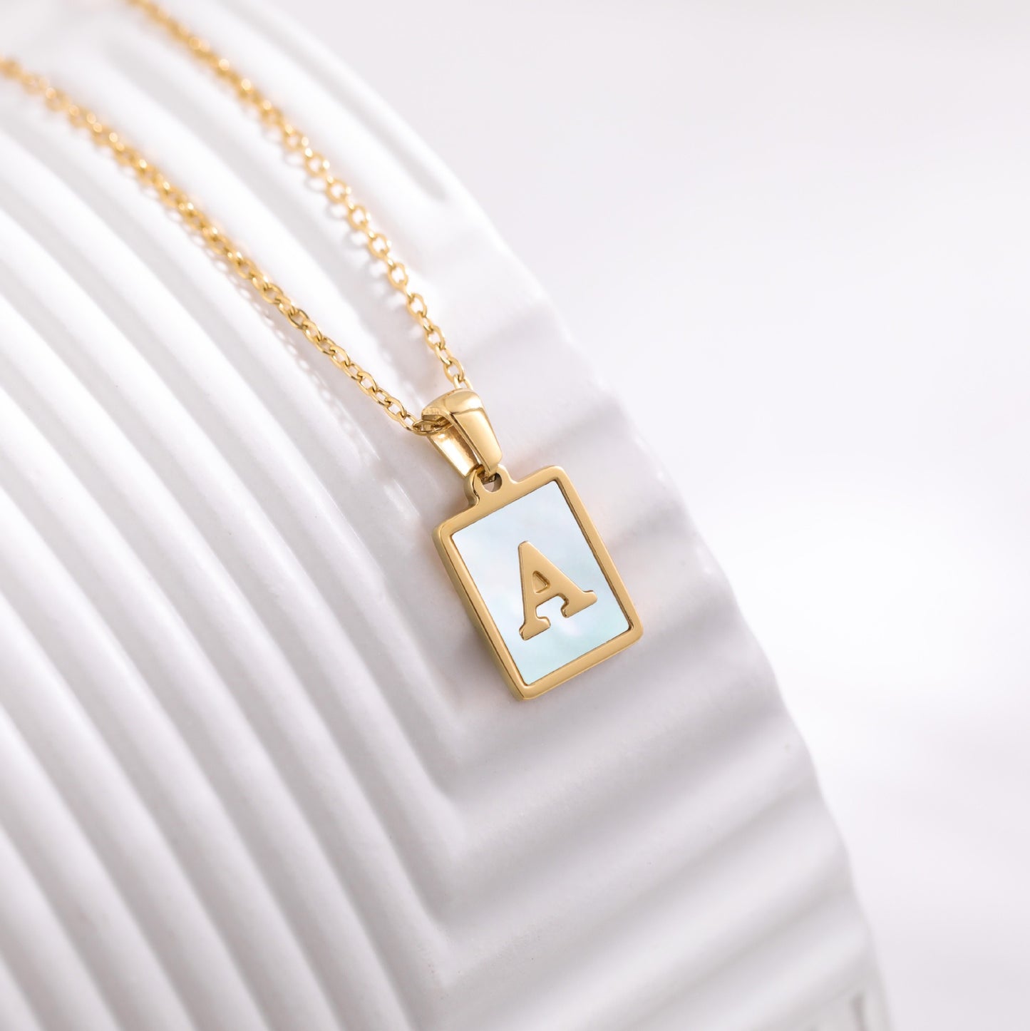 Stainless Steel Square Letter Necklace Female Gold Shell