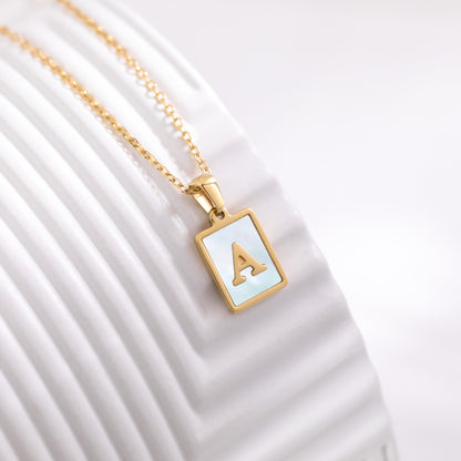 Stainless Steel Square Letter Necklace Female Gold Shell