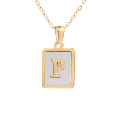 Stainless Steel Square Letter Necklace Female Gold Shell