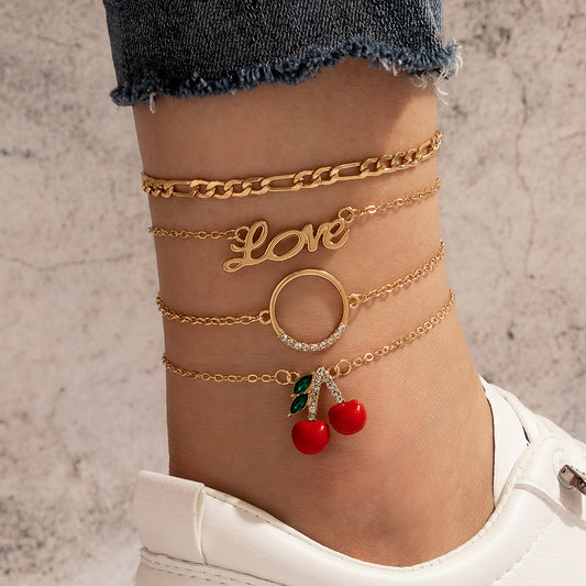 Foot Cherry Four-Layer Anklet