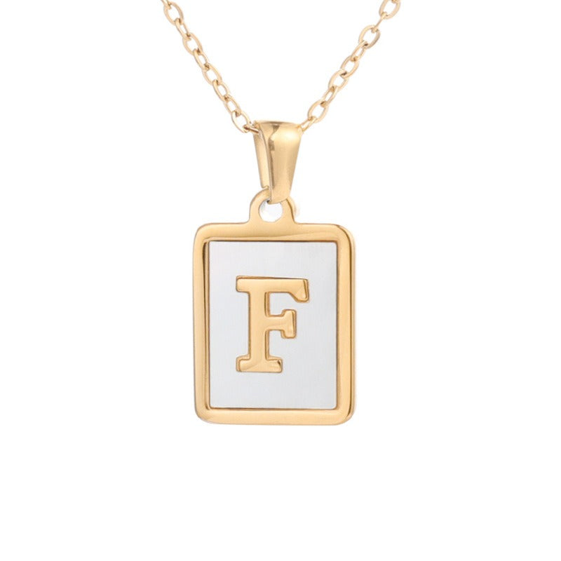 Stainless Steel Square Letter Necklace Female Gold Shell