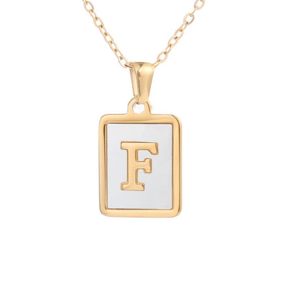 Stainless Steel Square Letter Necklace Female Gold Shell