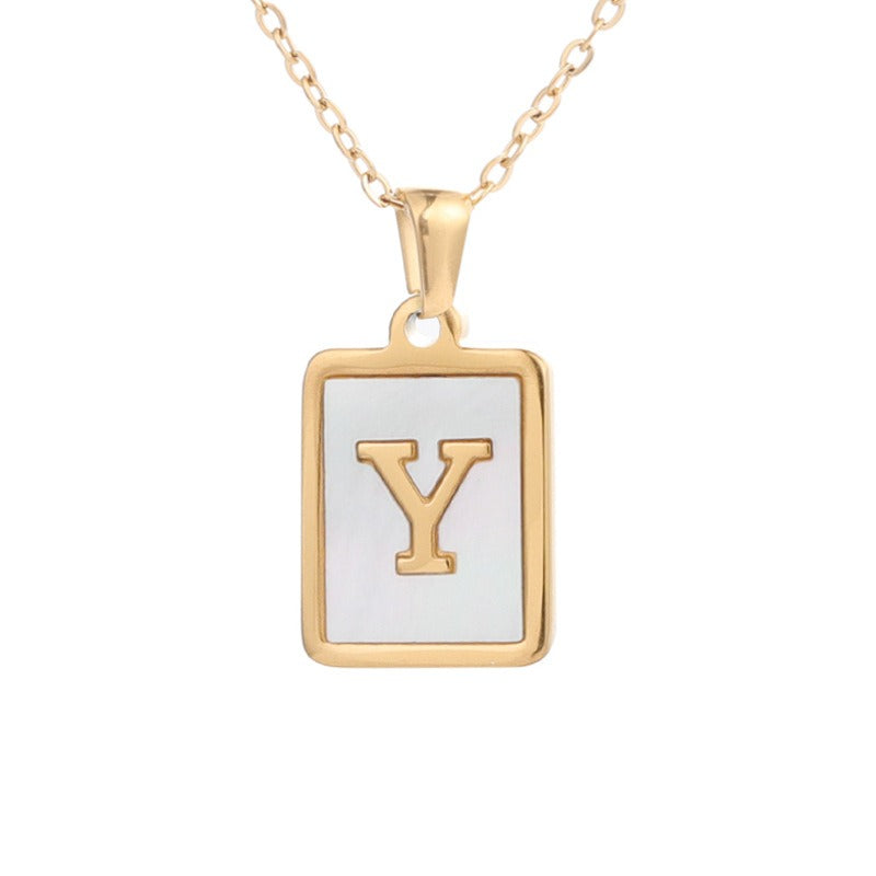 Stainless Steel Square Letter Necklace Female Gold Shell