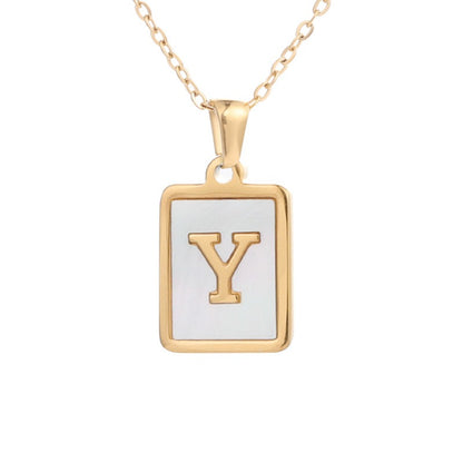 Stainless Steel Square Letter Necklace Female Gold Shell