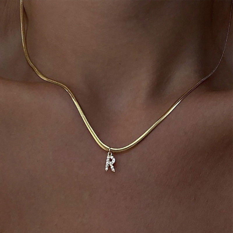 1.2 Round Snake Chain Clavicle Chain 26 English Zircon Letter Necklace