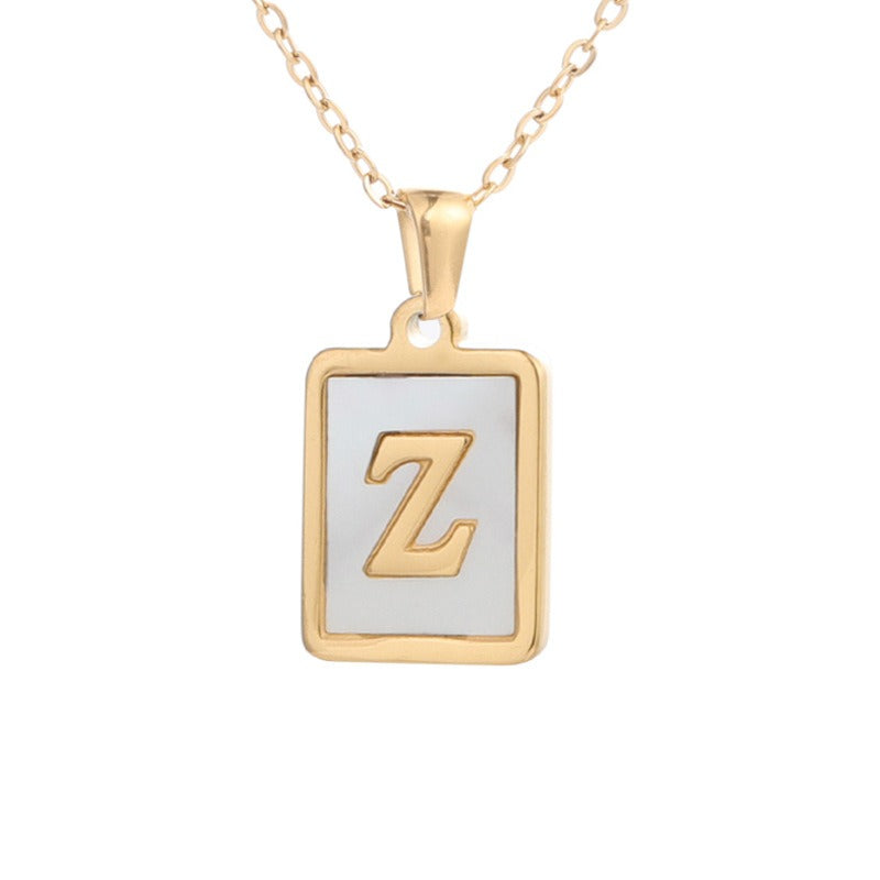 Stainless Steel Square Letter Necklace Female Gold Shell