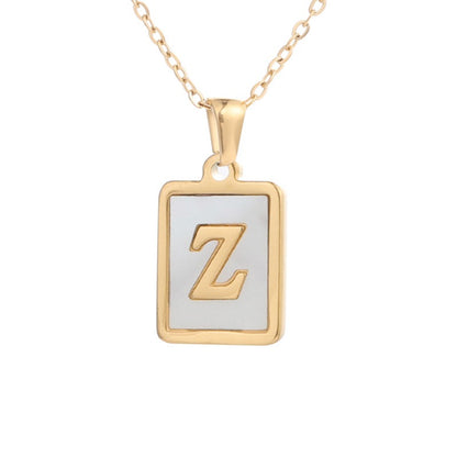 Stainless Steel Square Letter Necklace Female Gold Shell