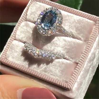 2pcs / set Vintage Oval Cut Natural Crystal Engagement Ring