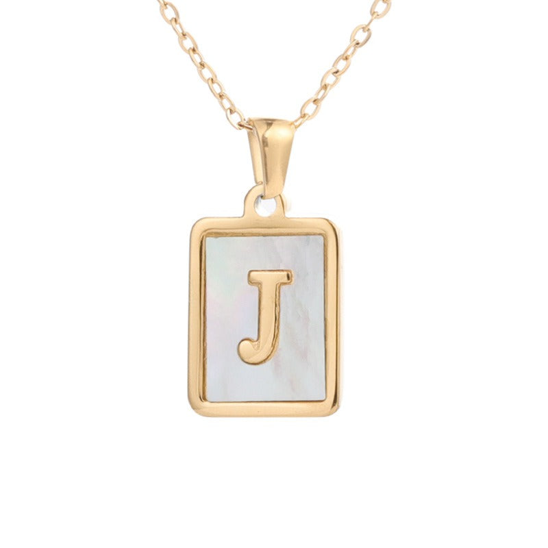 Stainless Steel Square Letter Necklace Female Gold Shell